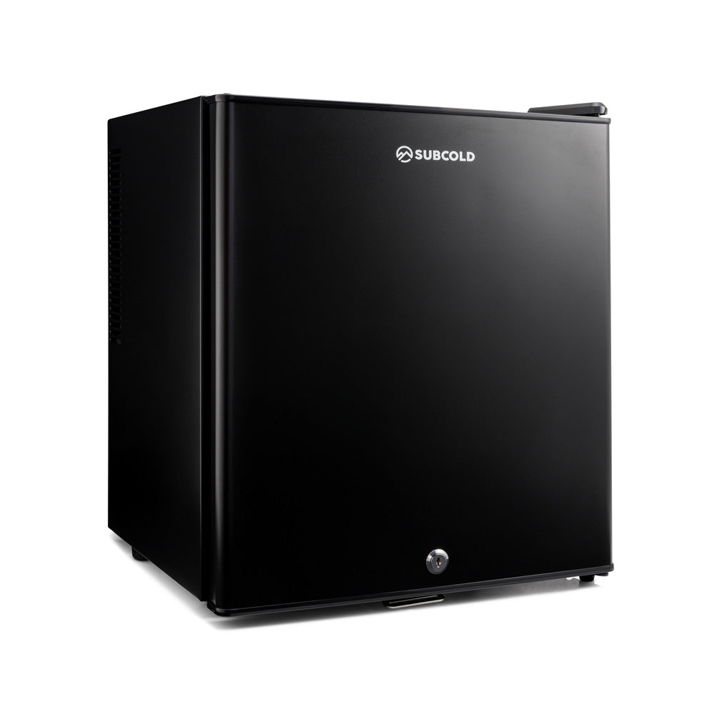 Black Subcold Aire30 LED mini fridge with front door and recessed handle