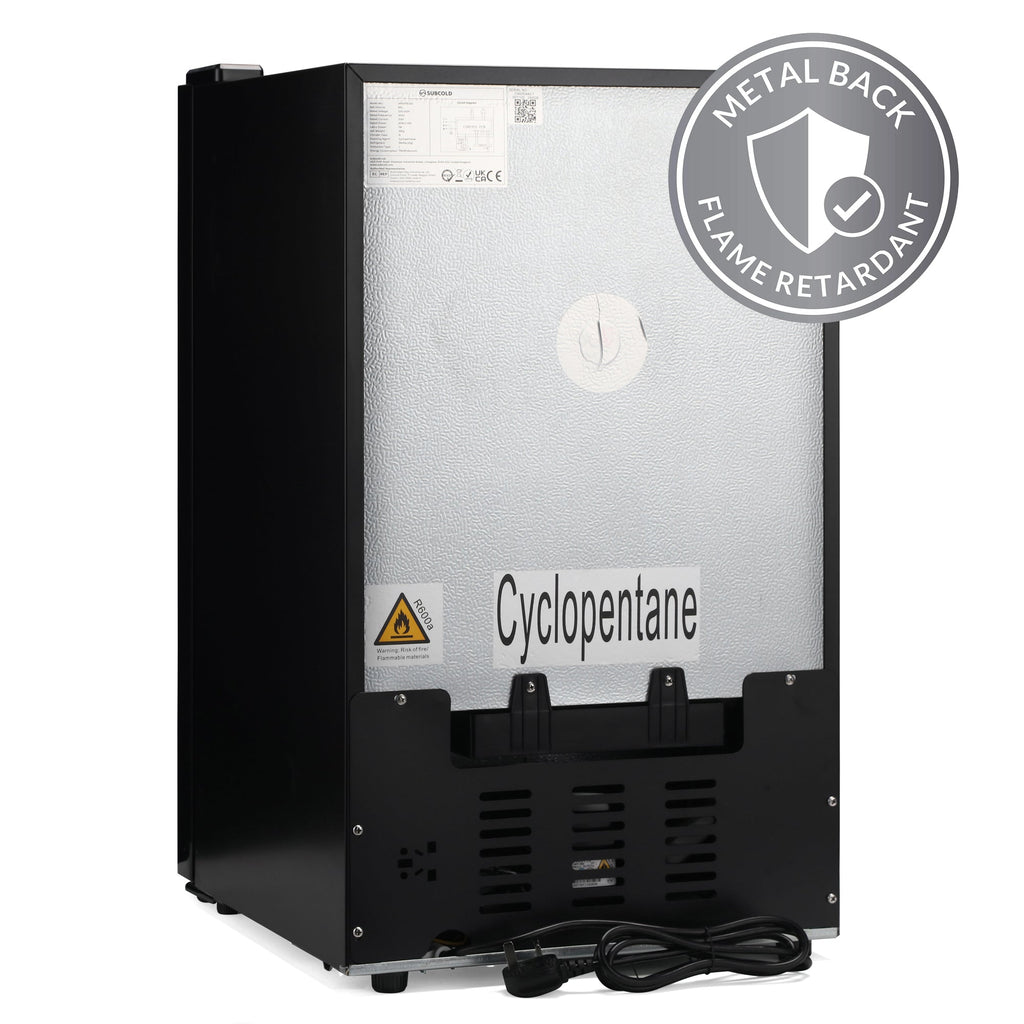 Subcold Apex70 beer fridge, black unit with vented front and power cord