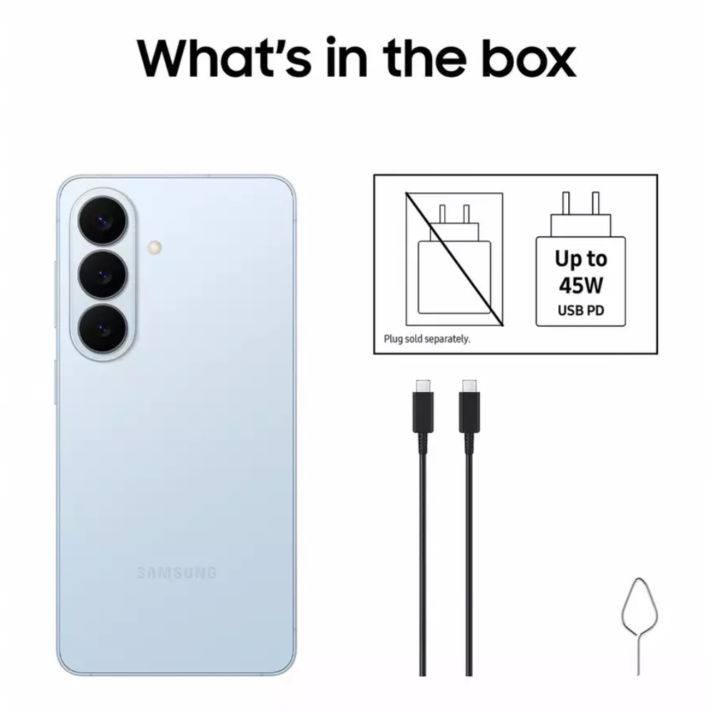 Light blue Samsung Galaxy phone back with USB charging cable