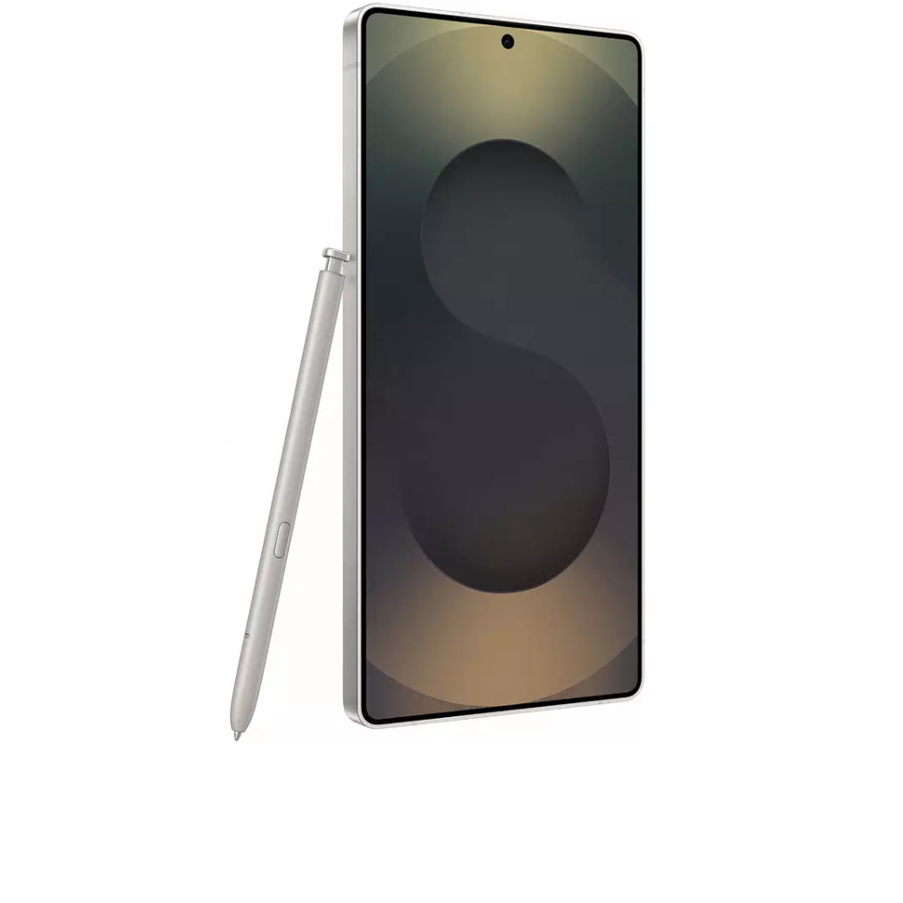 Jet black Samsung Galaxy S25 Ultra front screen with S Pen