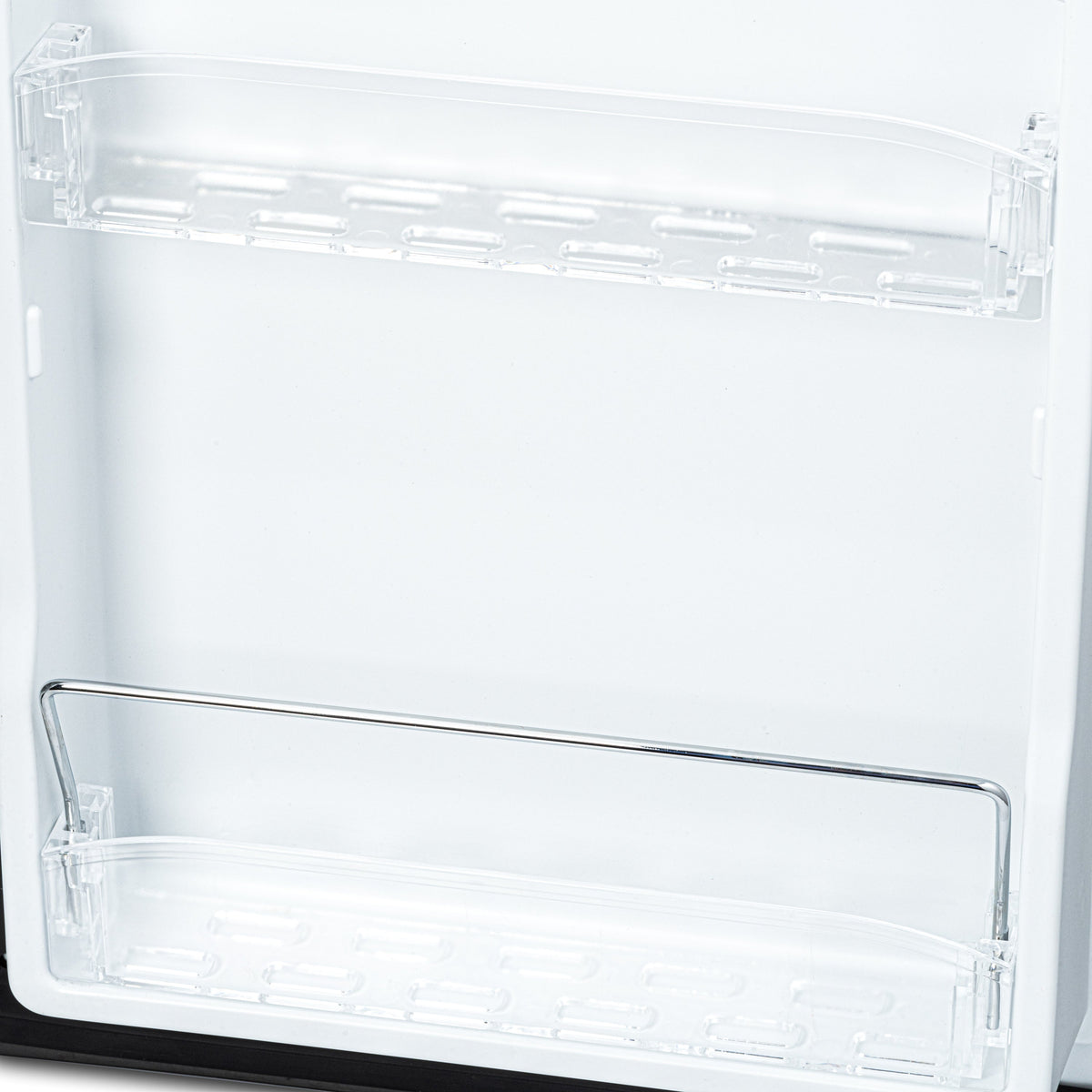 Mini bar fridge door shelf bin with clear plastic storage tray