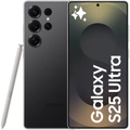 Jet black Samsung Galaxy S25 Ultra phone with front screen and S Pen