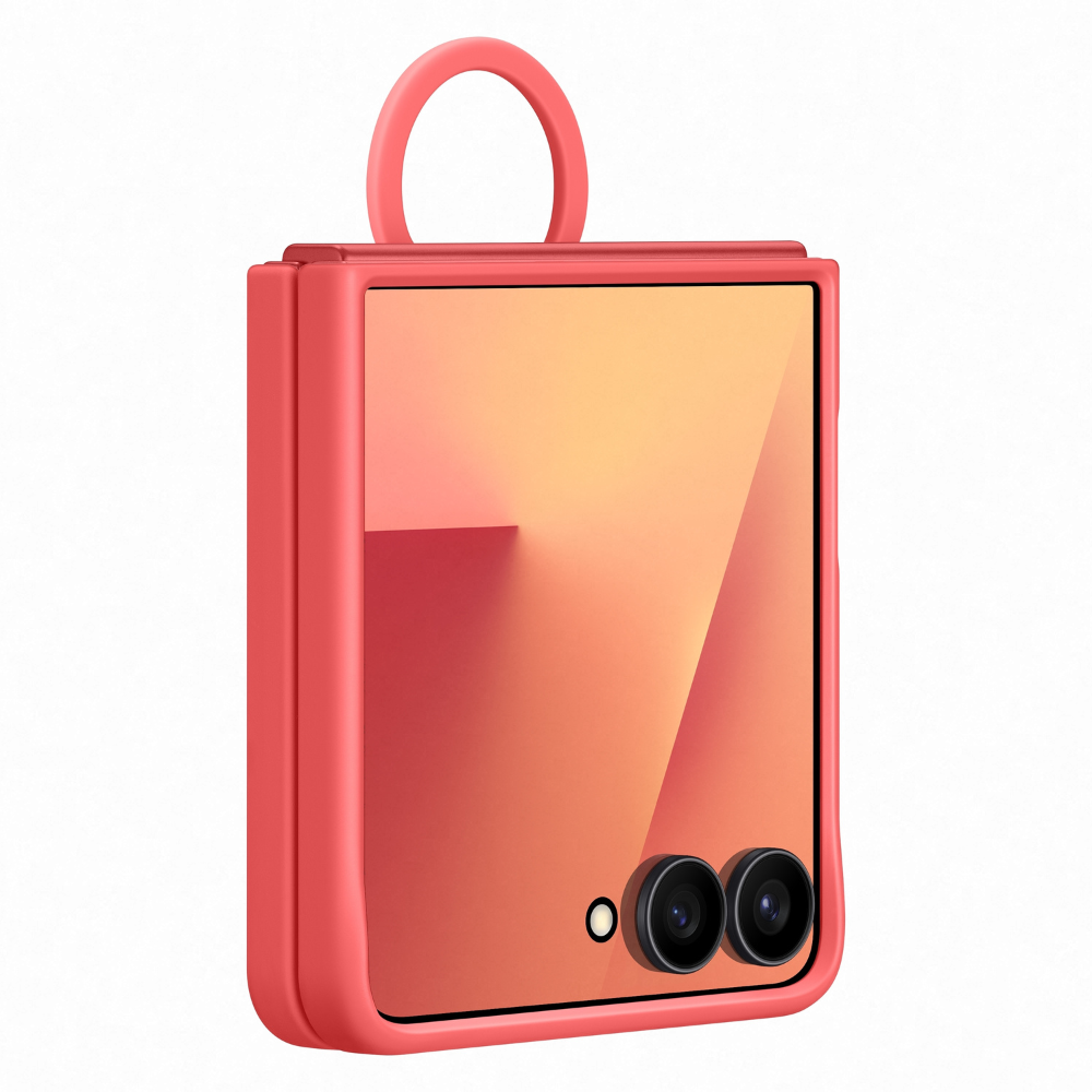 Red protective silicone case with ring for Galaxy Z Flip7, front view