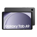 Grey Samsung tablet with front display and home screen, black bezel