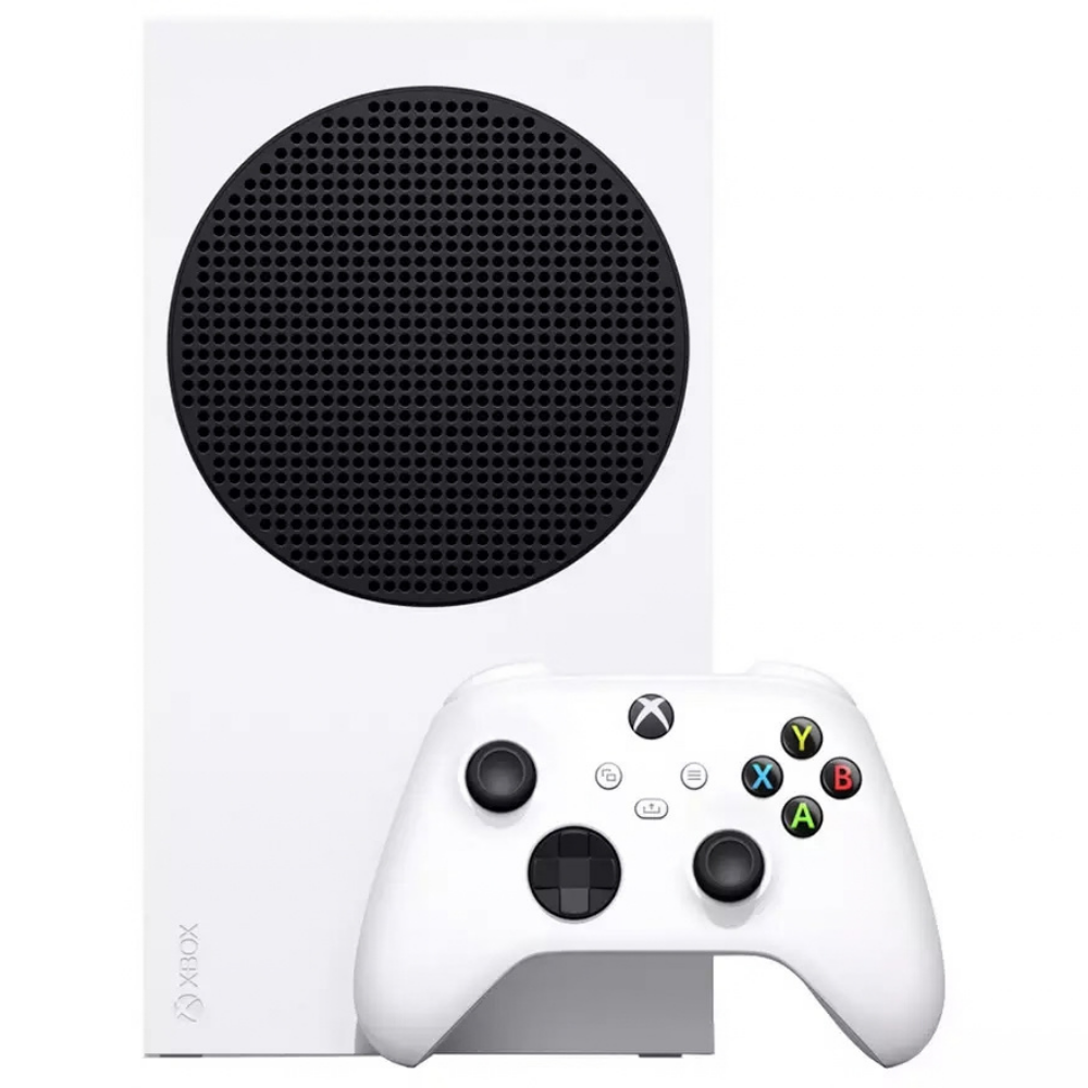 White Xbox console and wireless controller, buttons and speaker grille visible