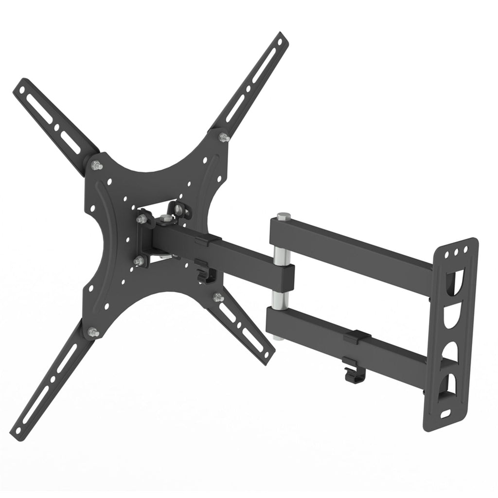 Rotatable TV wall mount bracket with extended rails and mounting arms, dark finish