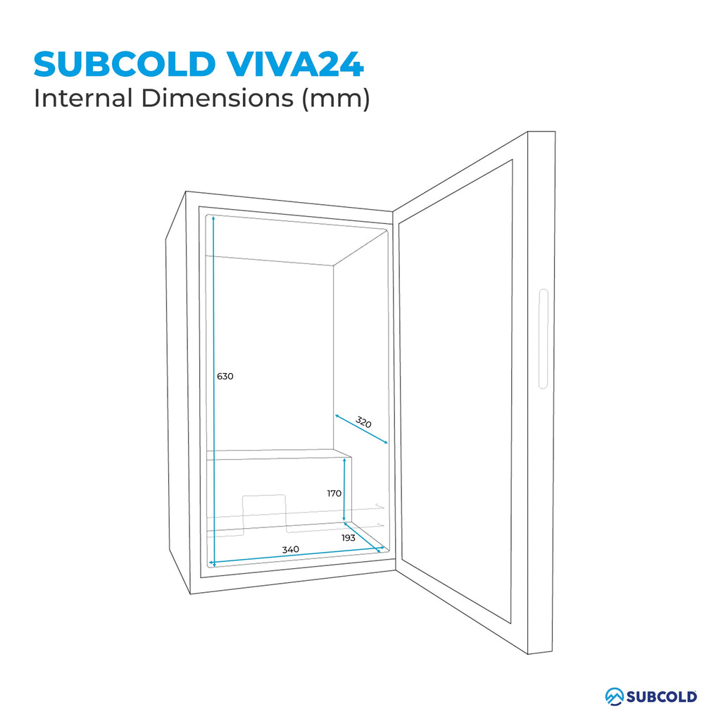 Subcold Viva24 LED wine cooler internal dimensions diagram in mm