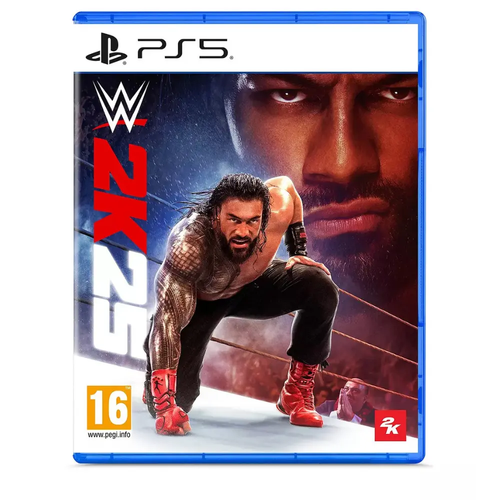 PS5 wrestling video game case with wrestler artwork, WWE logo, and 16 rating