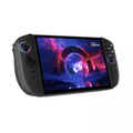 Black handheld gaming console with dual controllers and OLED-style display