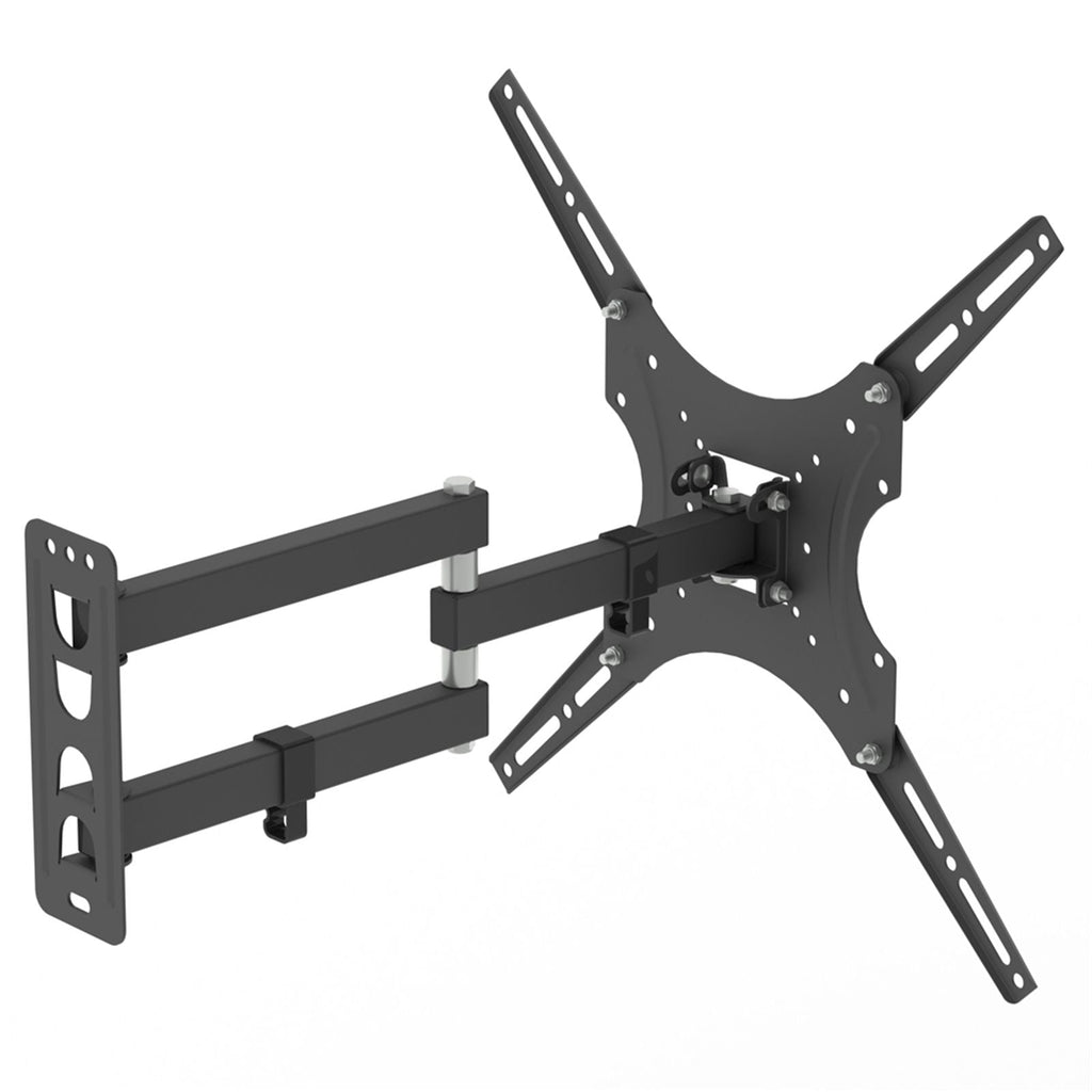 Adjustable TV wall mount bracket with swing arms and mounting plate, dark finish