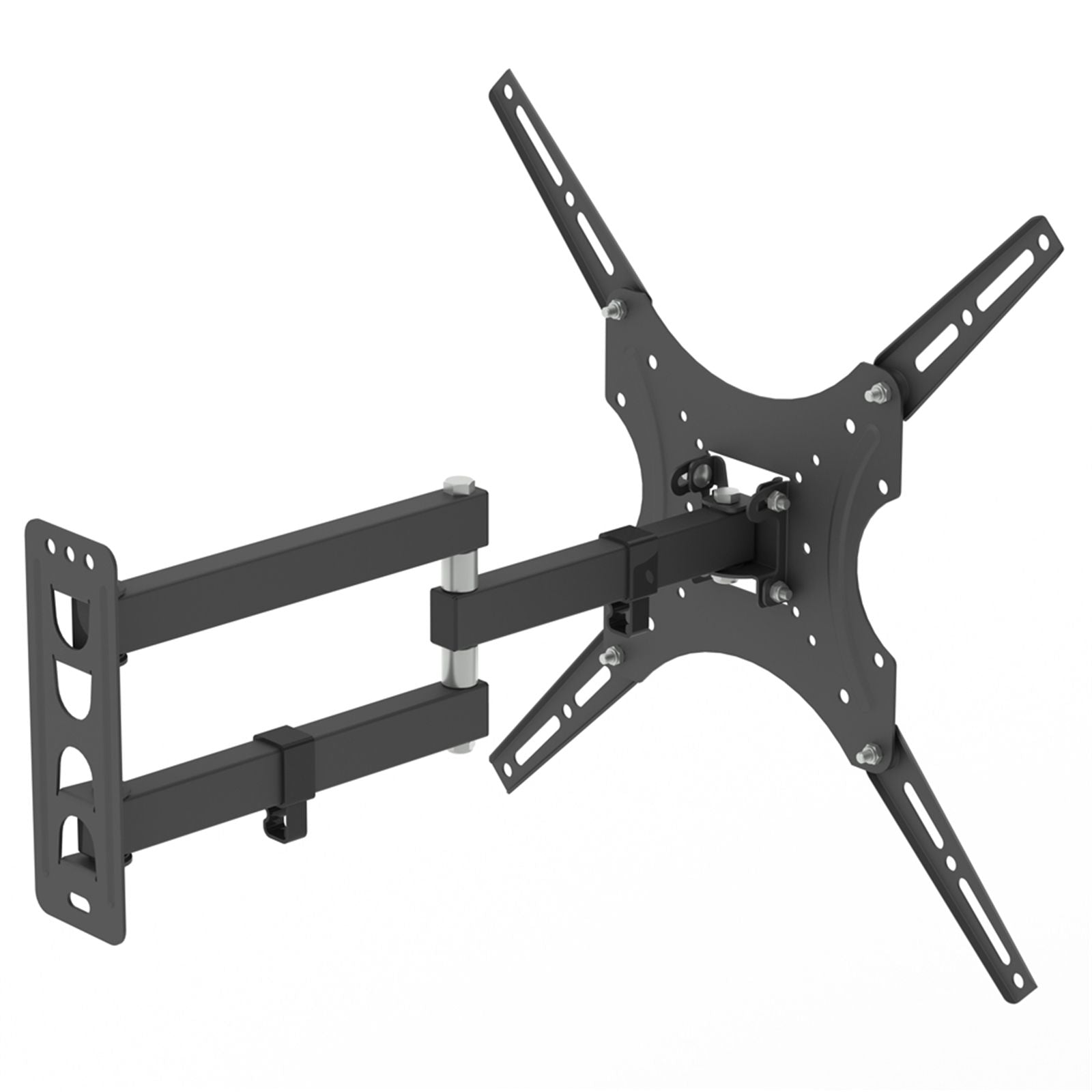 Adjustable TV wall mount bracket with swing arms and mounting plate, dark finish