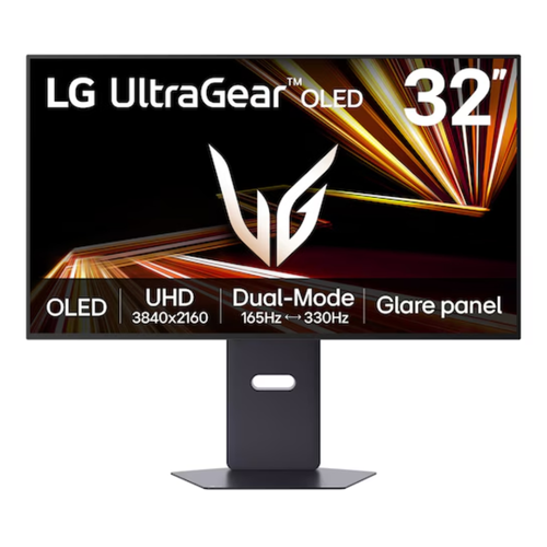 LG UltraGear OLED gaming monitor with black stand, front view