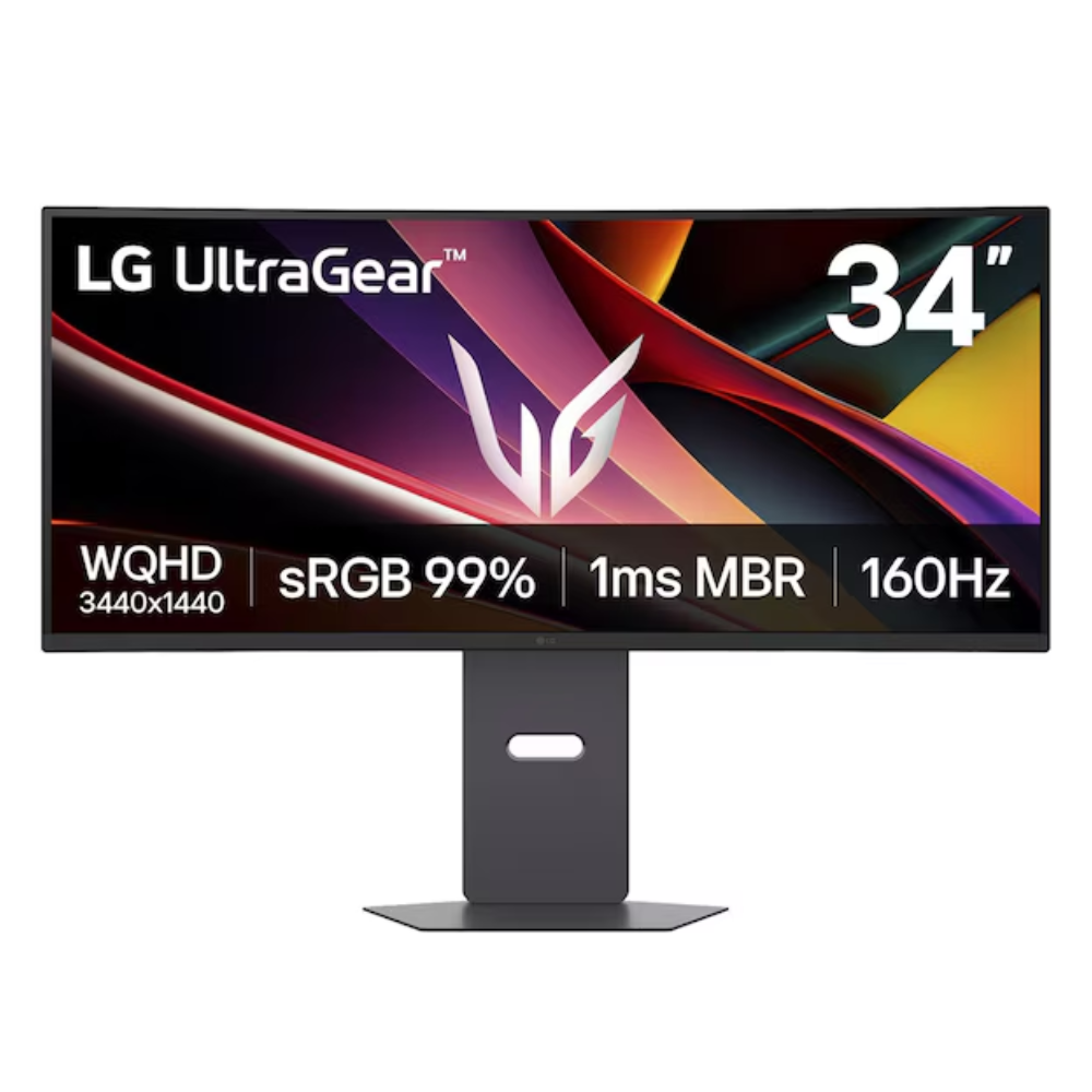 LG UltraGear curved gaming monitor with pedestal stand, dark screen bezel