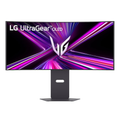Curved gaming monitor with purple OLED display and dark stand base