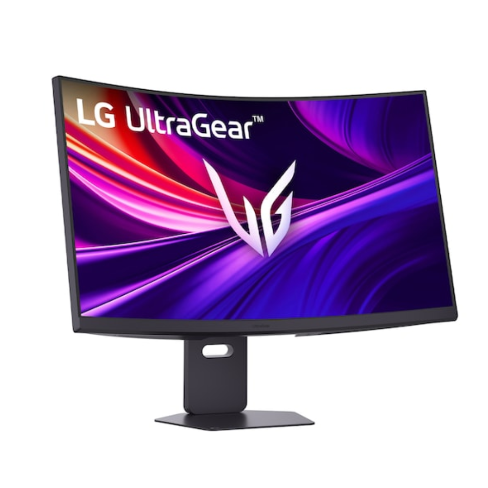 LG UltraGear gaming monitor with widescreen display on base stand