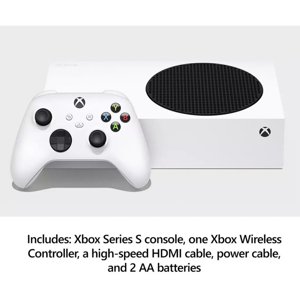 White Xbox console with wireless controller, front view and speaker grille