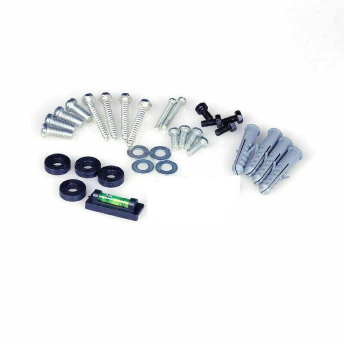 TV wall mount hardware kit with screws, washers, spacers, and mounting caps