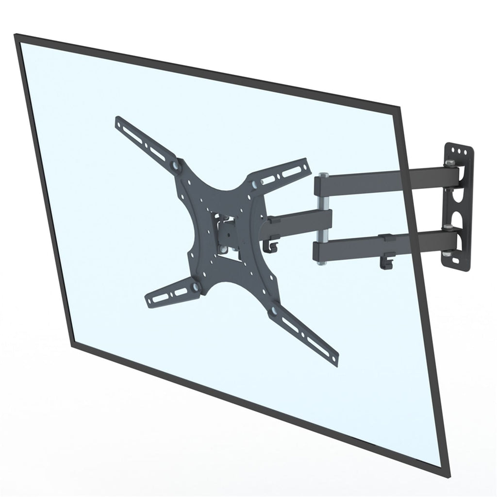 Swivel TV wall mount bracket with arms and mounting holes for screen installation, dark
