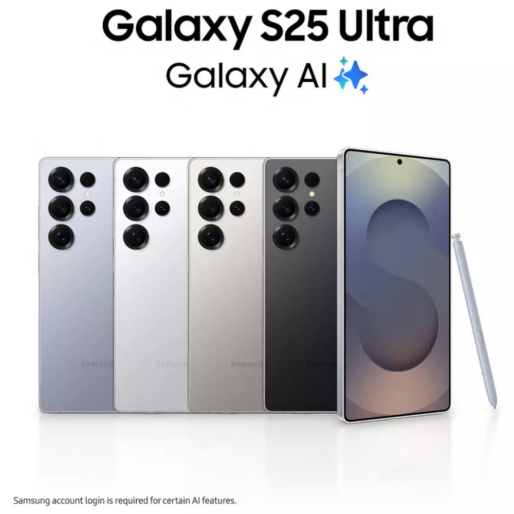 Samsung Galaxy S25 Ultra 5G smartphones in multiple colors with front screen view