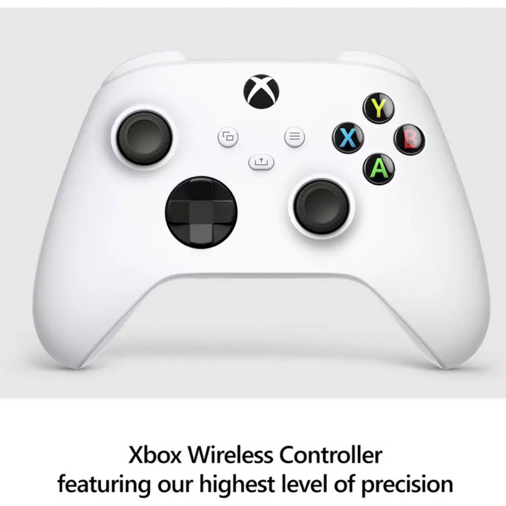 White wireless controller close-up with thumbsticks and ABXY buttons