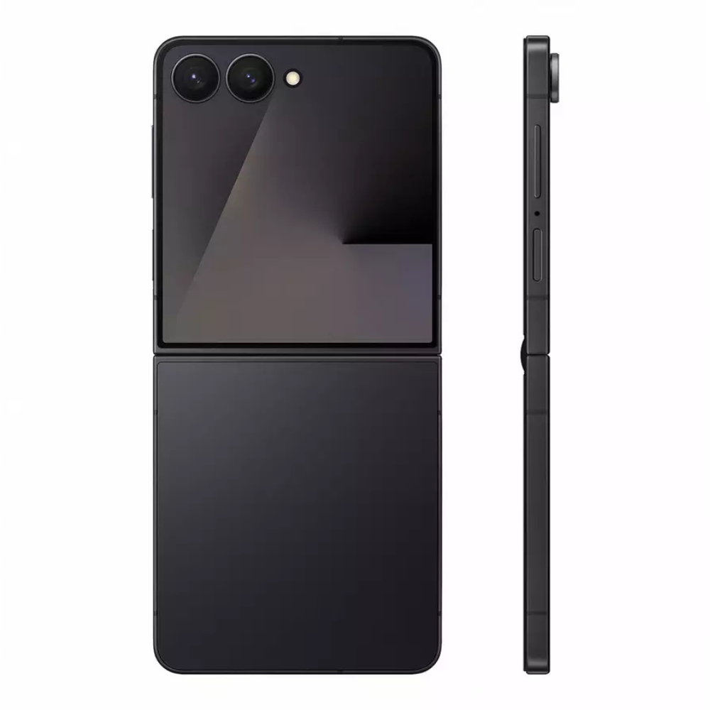 Jet Black Samsung foldable smartphone side profile with slim frame and buttons