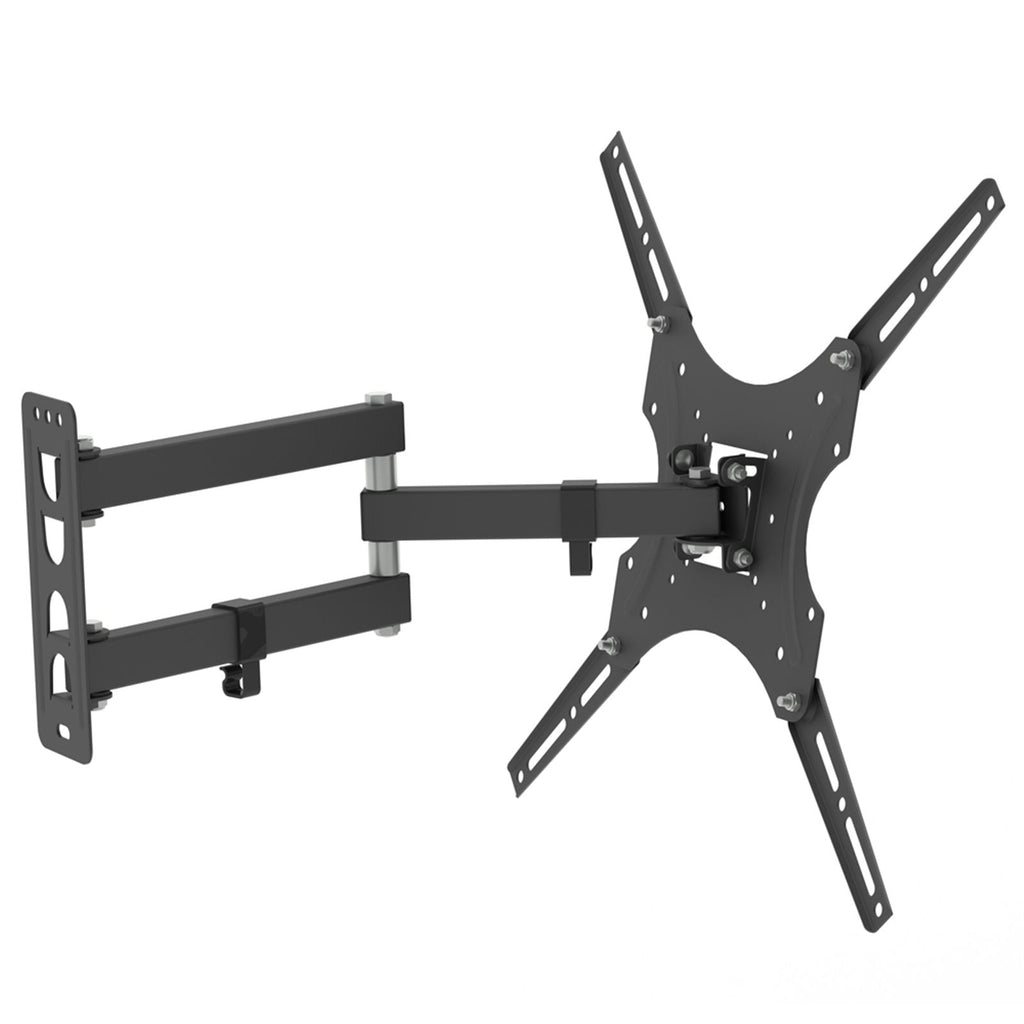 Rotatable TV wall mount bracket with extended rails and support arms, dark finish
