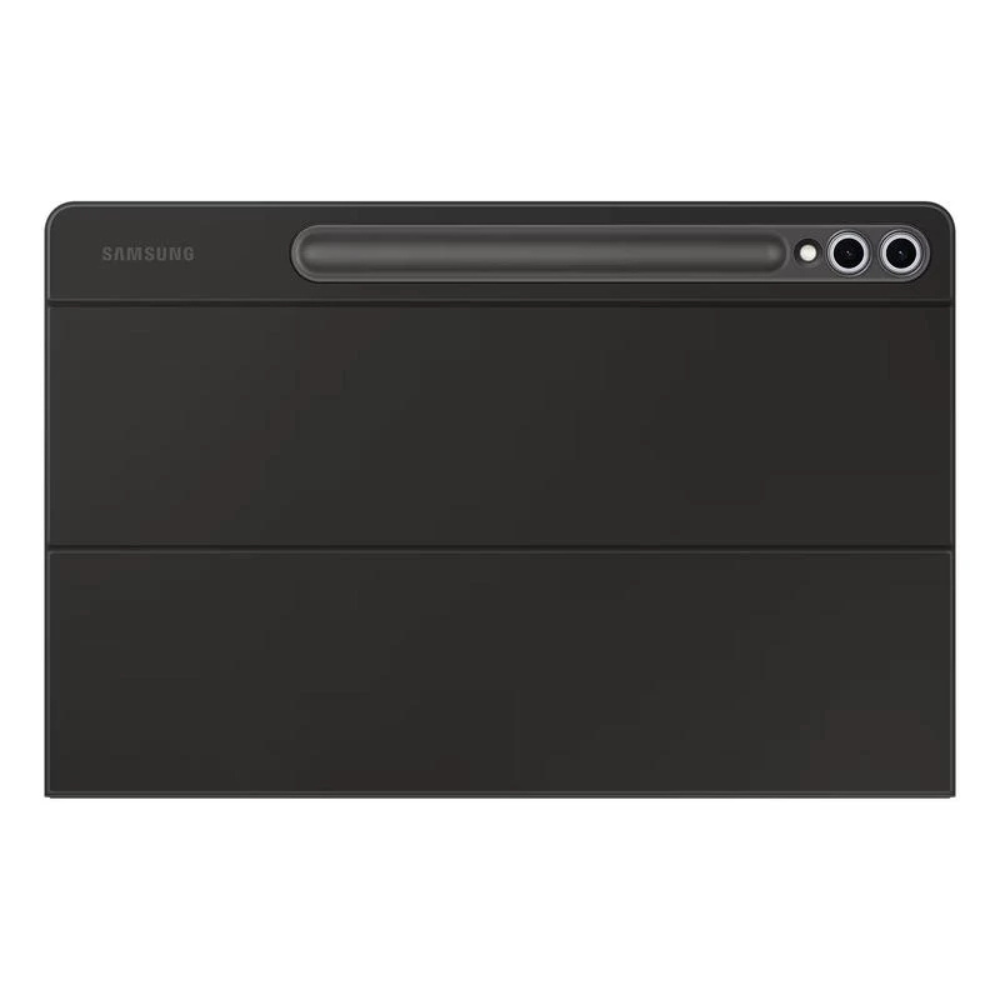 Black folio cover with Samsung branding and camera cutouts on back panel