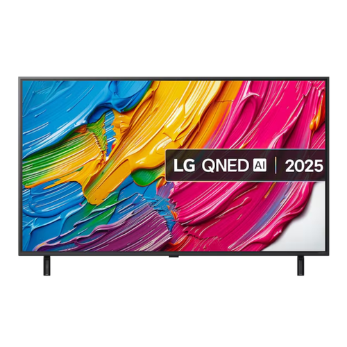 50-inch LG QNED AI 4K smart TV with black bezel, colorful abstract screen