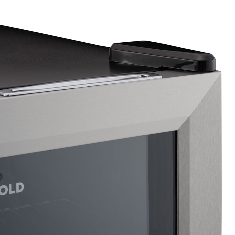 Beer fridge lid with clear handle, black exterior metal finish
