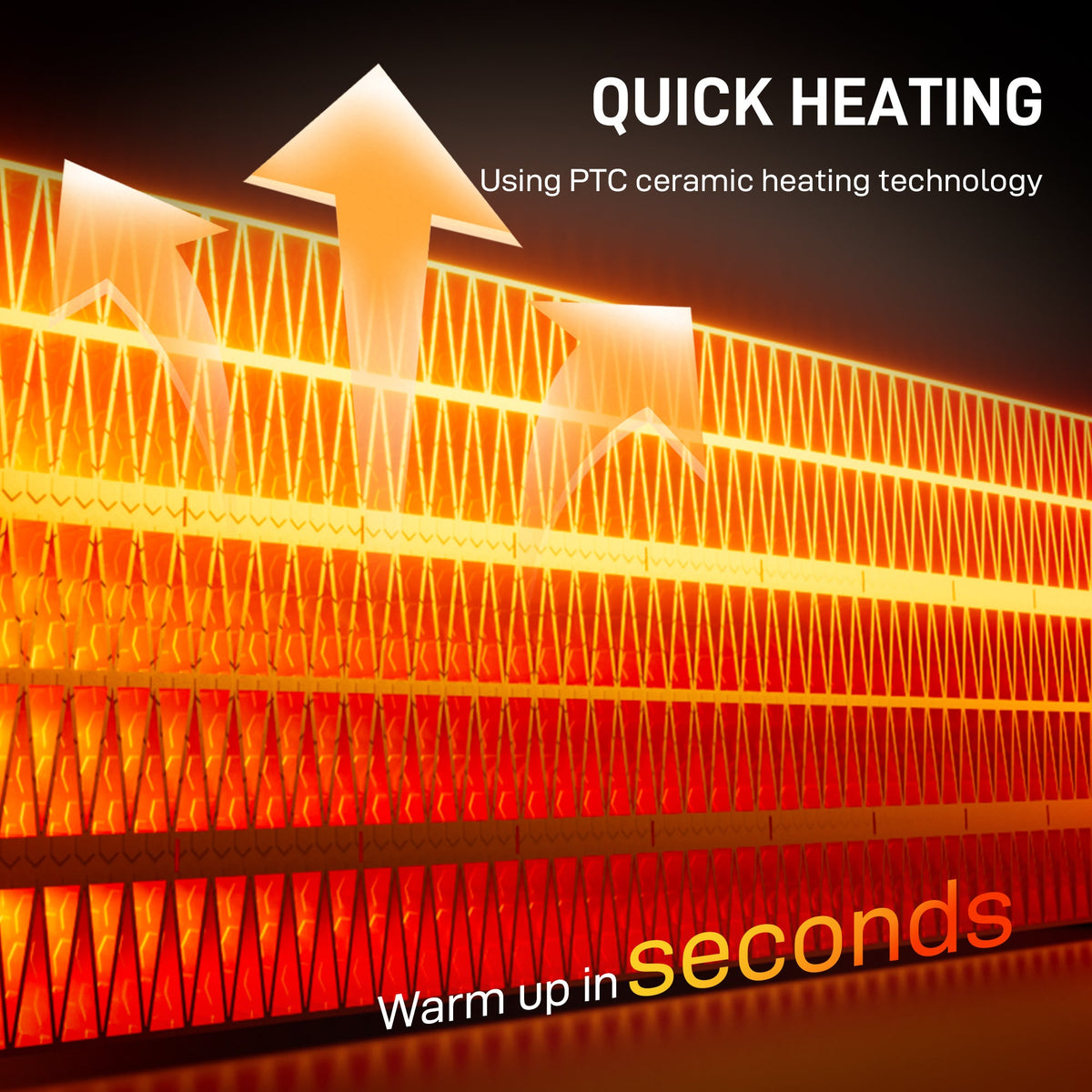 White ceramic electric heater showing glowing heating element effect with PTC-style pattern