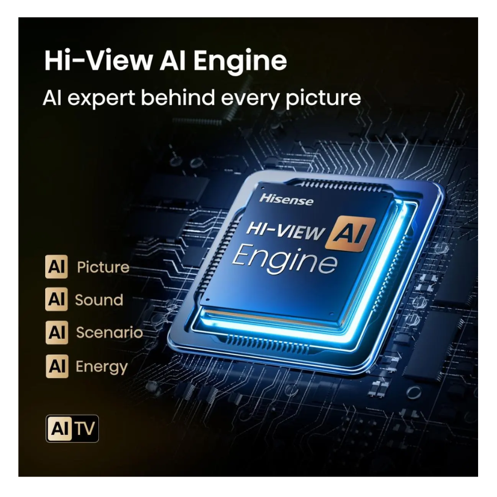 Hisense Hi-View AI Engine 4K TV graphic with AI Engine chip