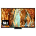 Samsung 55-inch Neo QLED smart TV with stand, showing wildlife-style display on screen