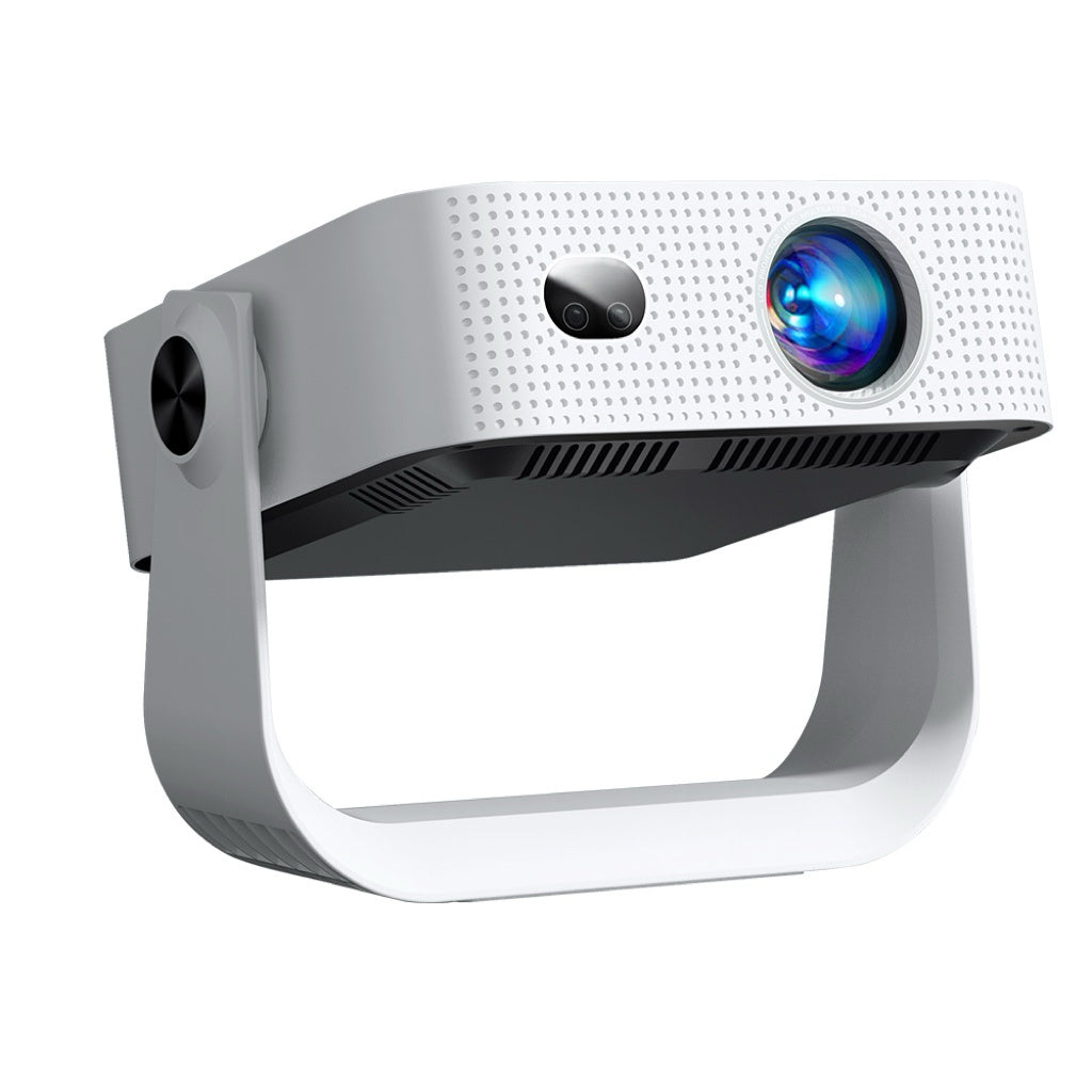 White LED smart projector with front lens and side air-vent grille
