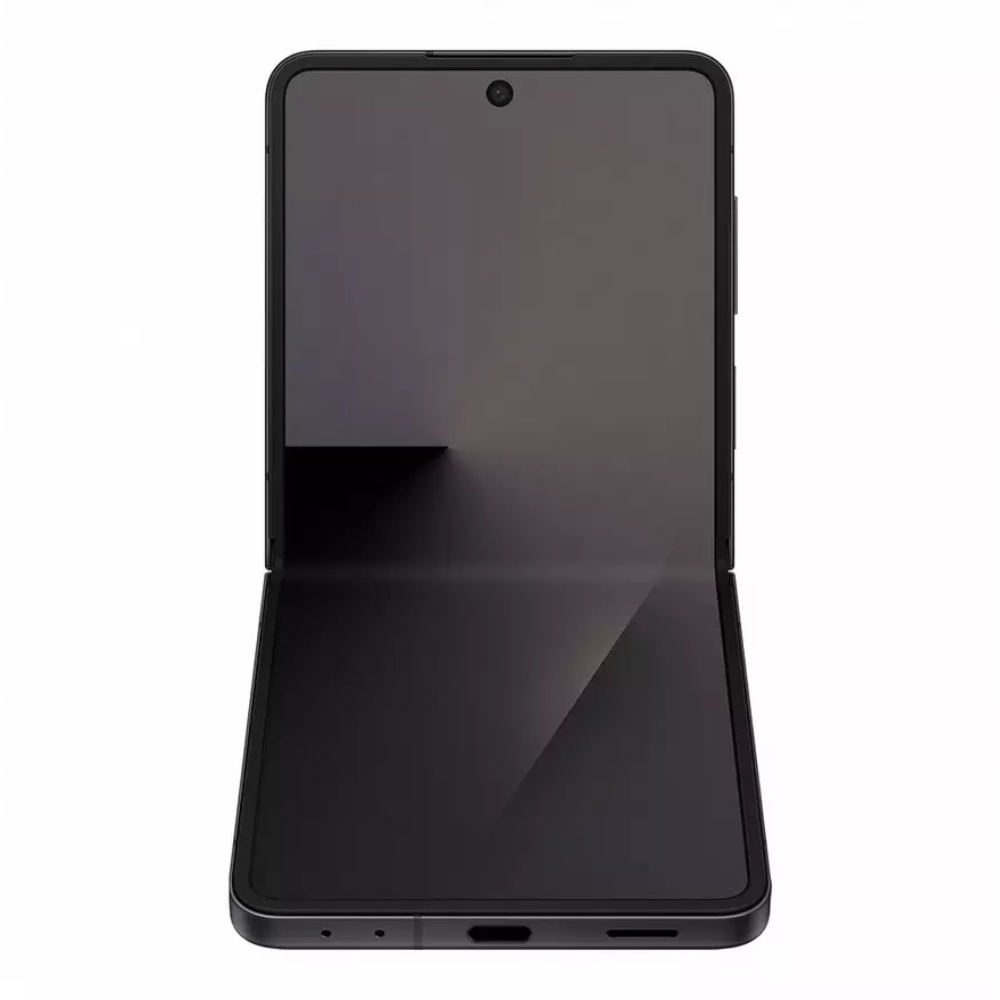 Jet Black foldable smartphone front view with inner screen covering