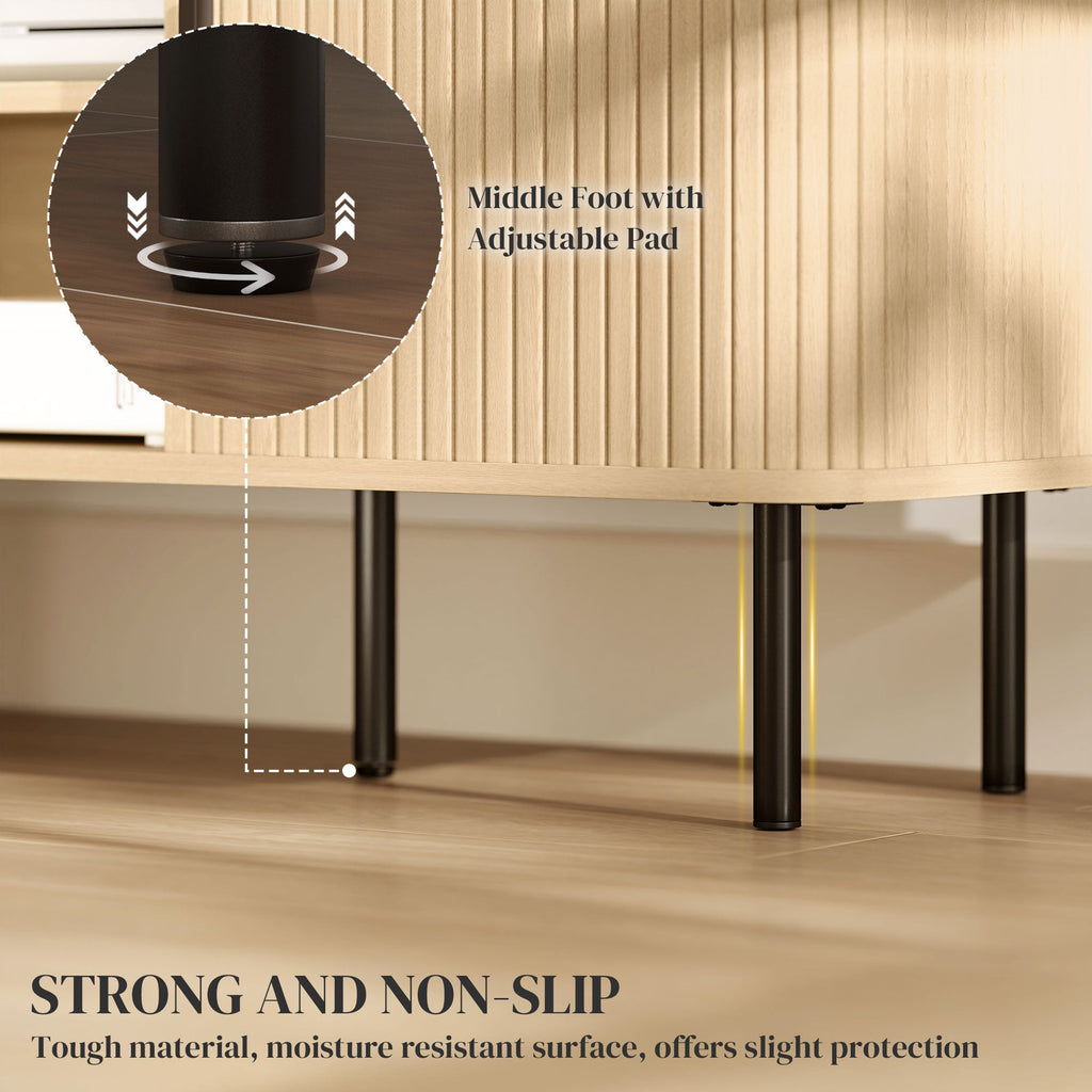TV stand base with adjustable middle foot pad under the wooden legs