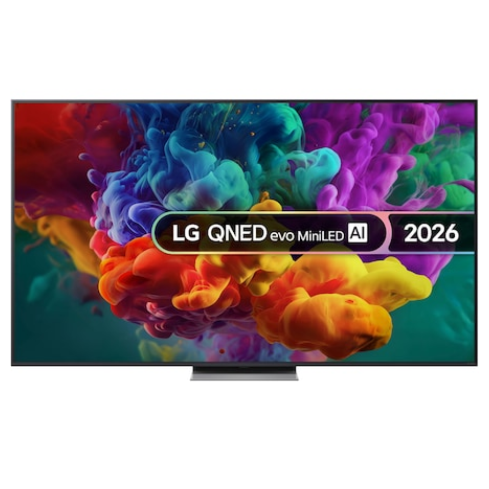 75-inch flat-screen smart TV with colorful display and pedestal stand