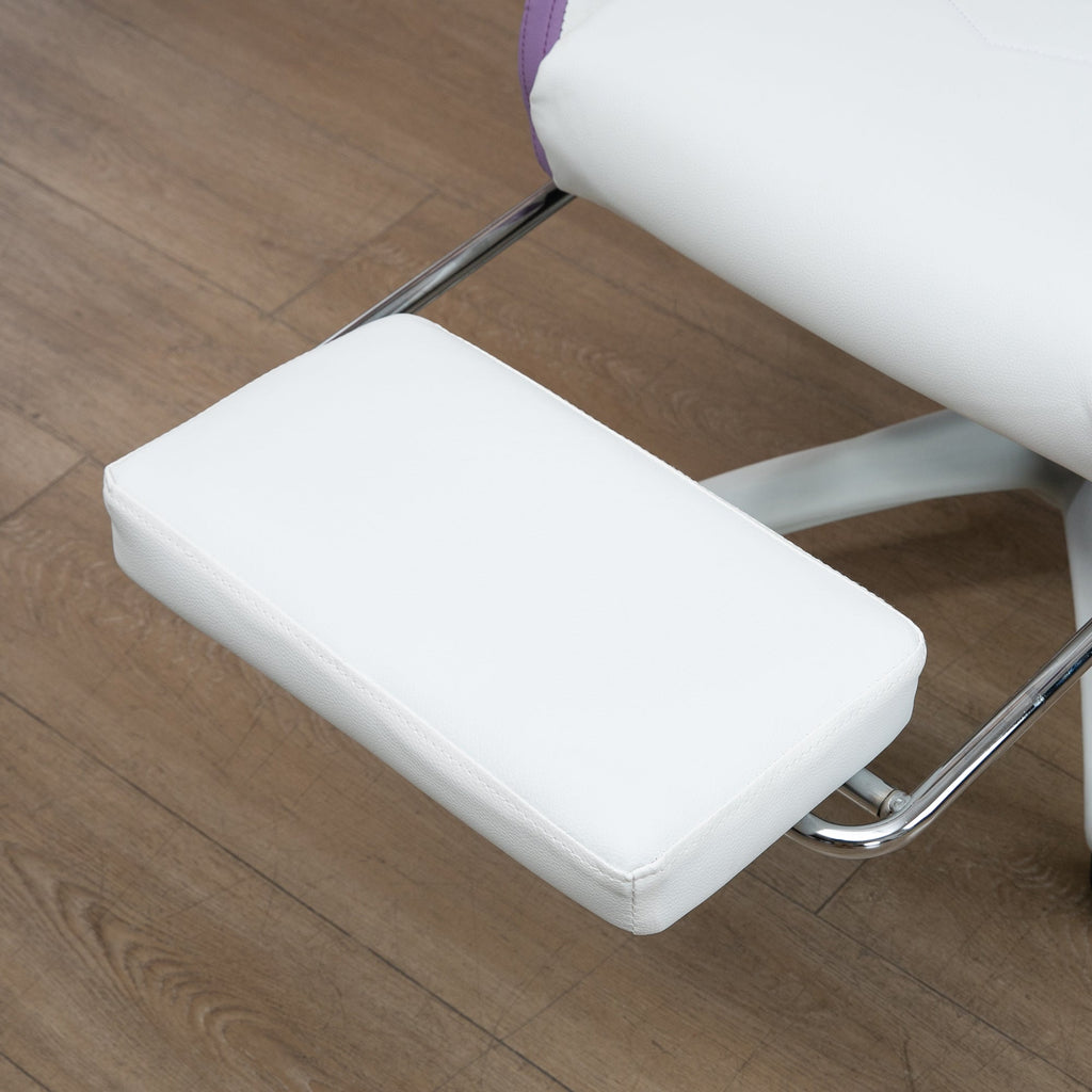 White cushioned footrest on metal frame, shown from the side