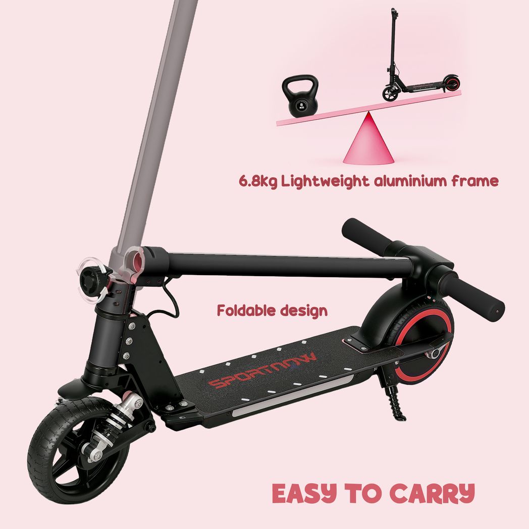 Folding electric scooter with black deck and handlebar, compact fold design shown