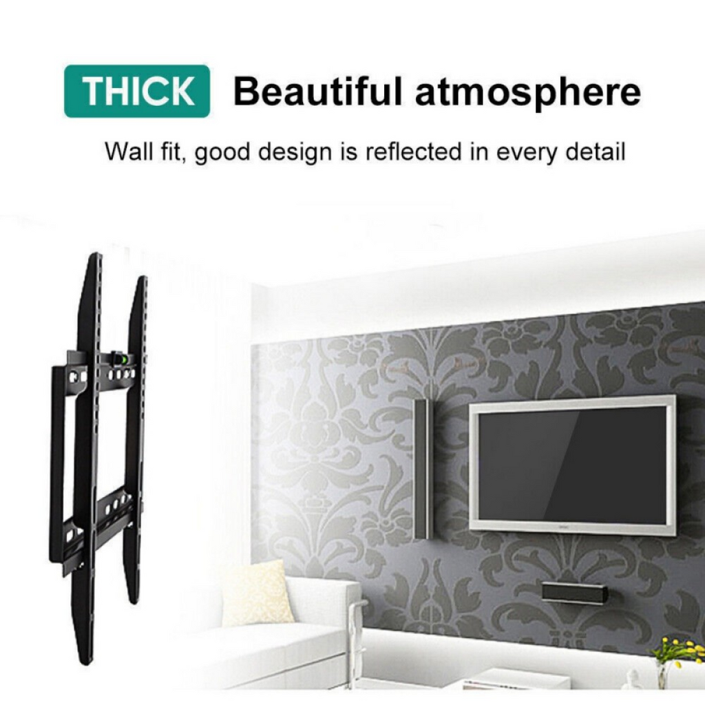 Slim TV wall mount bracket mounted on wall with dual-rail design and level