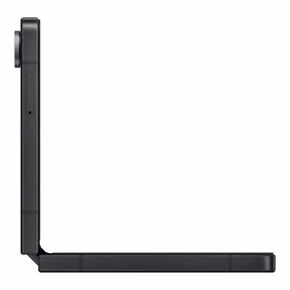 Jet Black foldable smartphone side view showing thin edge and speaker area