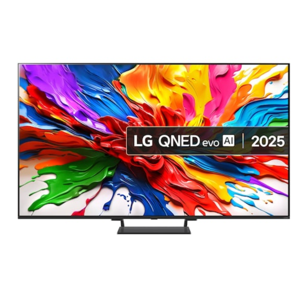 LG 85-inch QNED TV with colorful abstract screen
