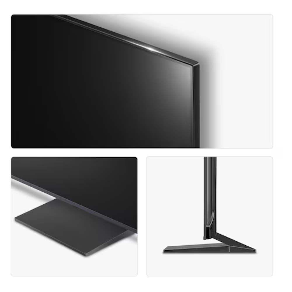 Slim LG QNED TV with pedestal stand and thin bezel detail