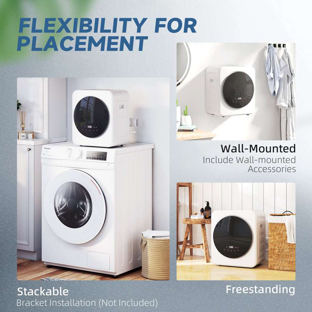 White compact vented front-load tumble dryer, freestanding or wall-mounted design