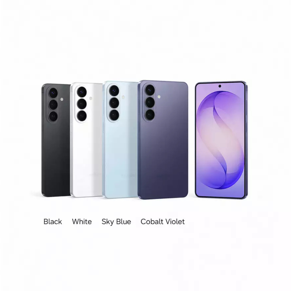 Samsung Galaxy phones in multiple colors, including sky blue