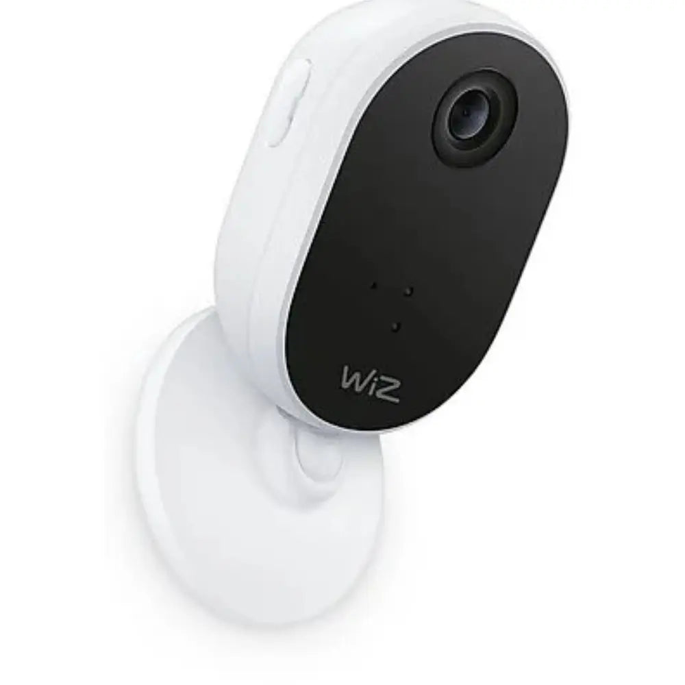 WiZ indoor network camera on white stand, black faceplate with lens.