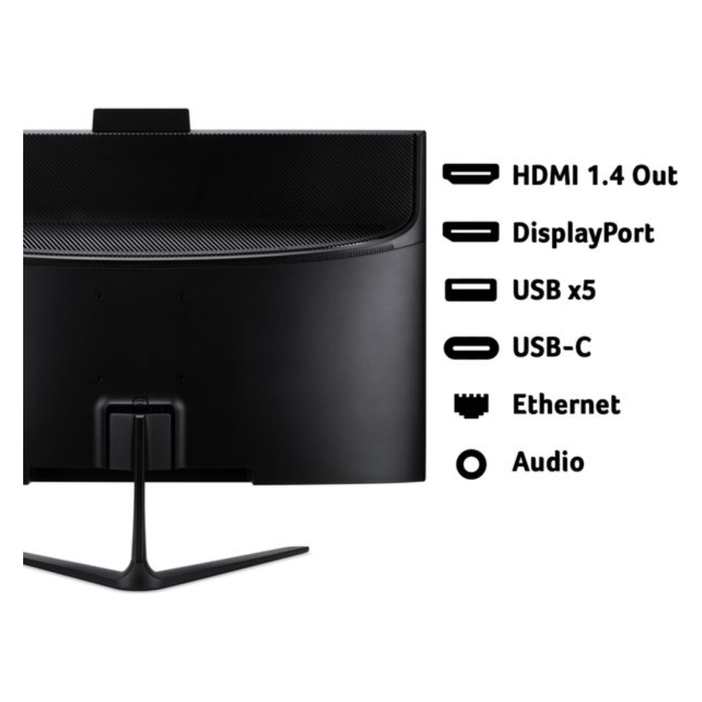 ACER all-in-one monitor rear ports: HDMI, DisplayPort, USB-C, Ethernet, audio