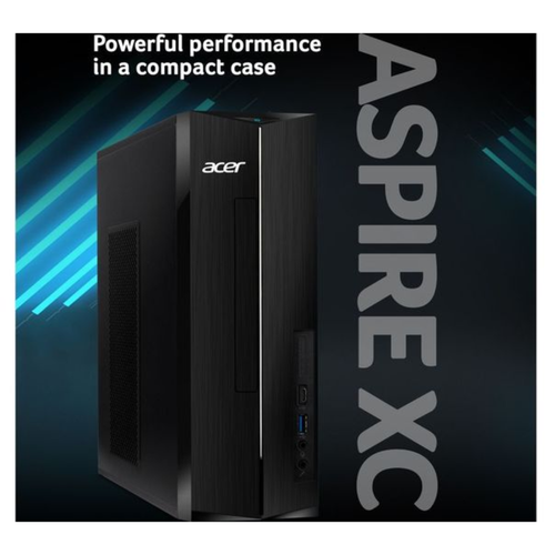 Black Acer desktop PC tower in compact case, side ports visible
