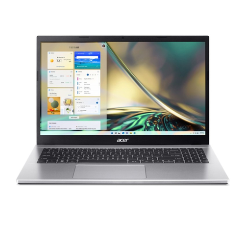 Acer Aspire 3 15.6-inch laptop with black keyboard and silver chassis, open screen