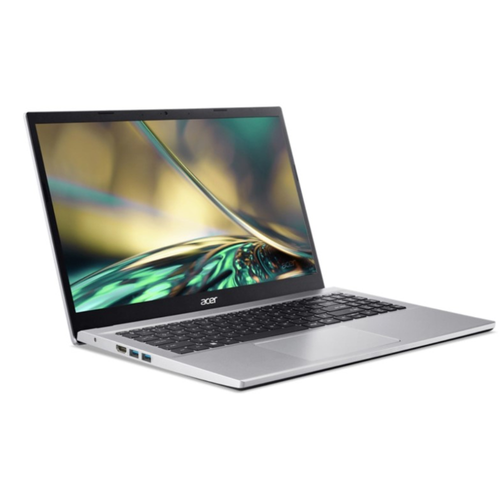 Acer Aspire 3 15.6-inch laptop, showing side ports and black keyboard on silver base