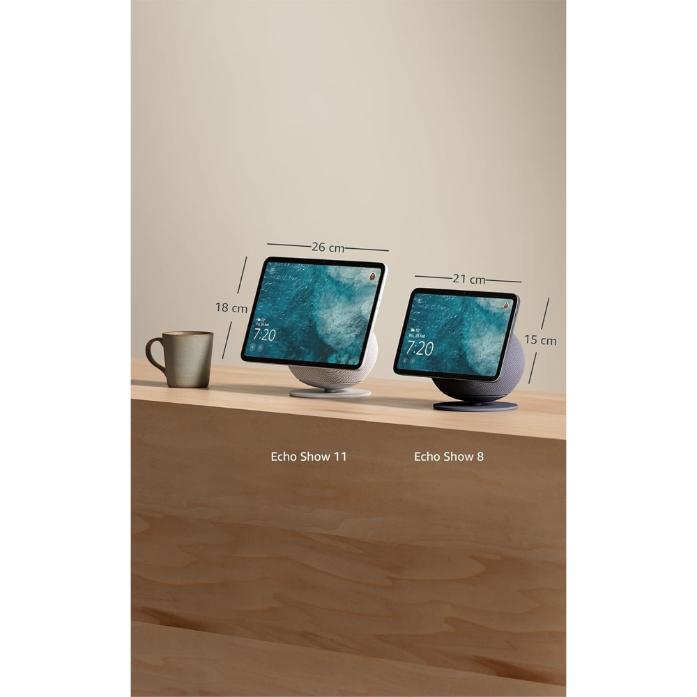 Glacier white smart display size diagram with measurements beside another display.
